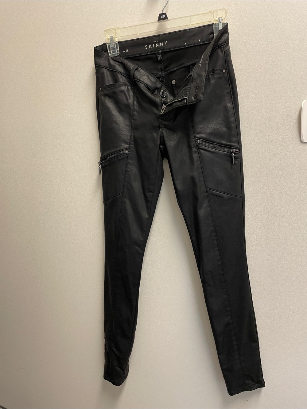 White House Black Market Black Faux Leather Skinny Pants with Zip Details